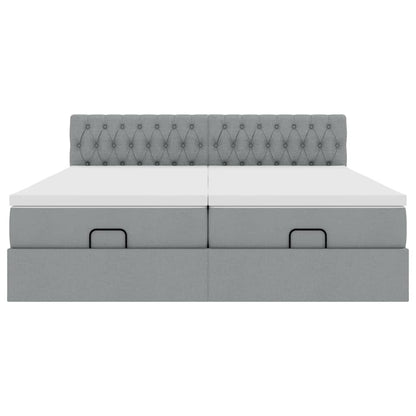 Ottoman bed met matrassen en LED's 180x200cm stof lichtgrijs