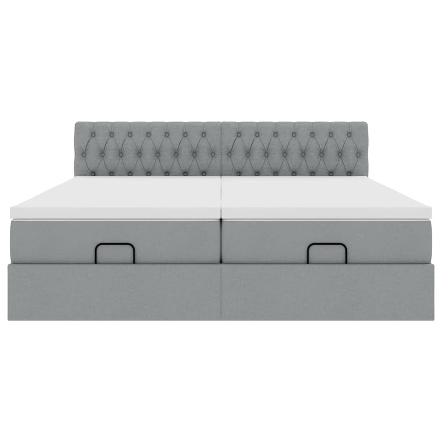 Ottoman bed met matrassen en LED's 180x200cm stof lichtgrijs
