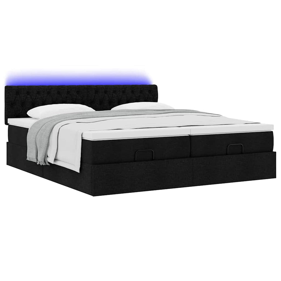 Ottoman bed met matrassen en LED's 180x200cm stof zwart