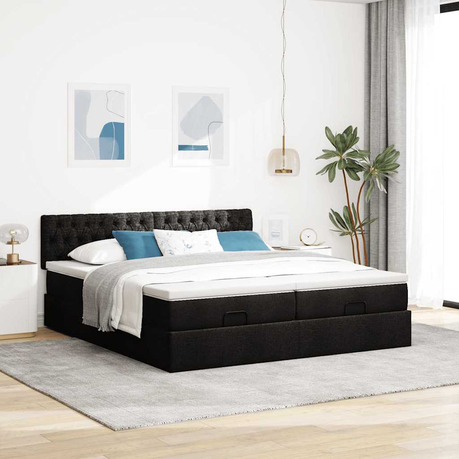 Ottoman bed met matrassen en LED's 180x200cm stof zwart