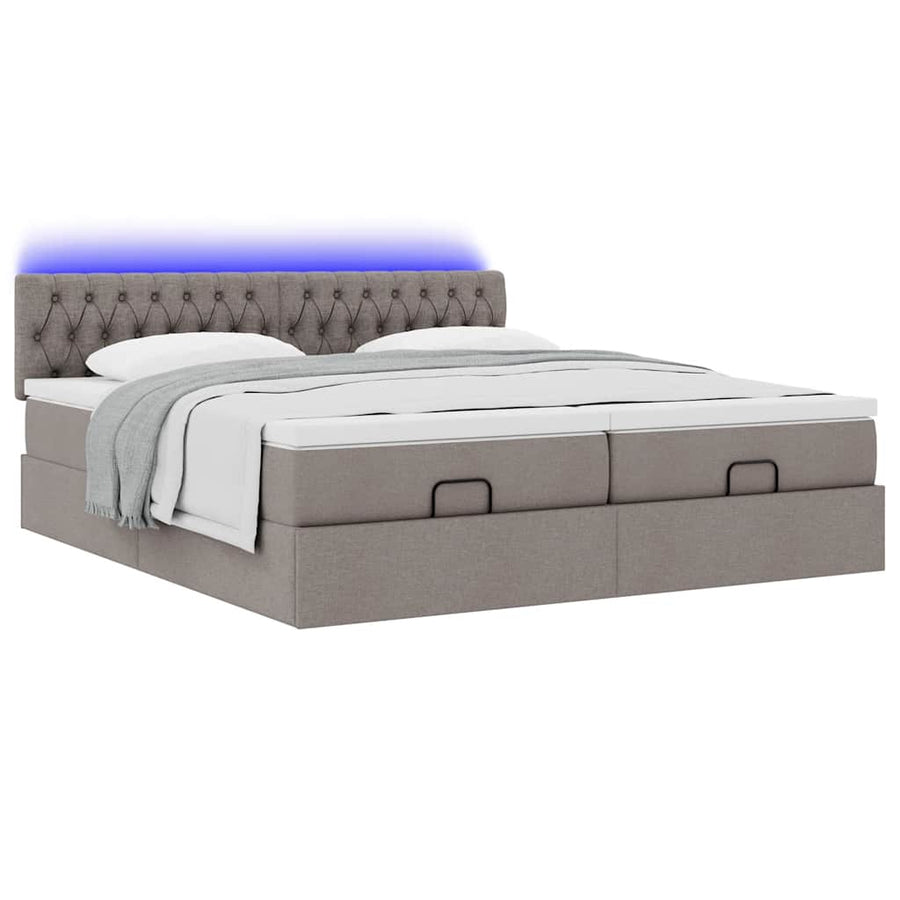 Ottoman bed met matrassen en LED's 180x200cm stof taupe