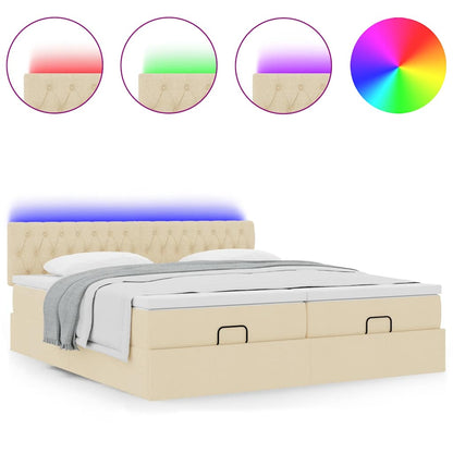 Ottoman bed met matrassen en LED's 180x200cm stof crèmekleurig
