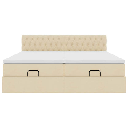 Ottoman bed met matrassen en LED's 180x200cm stof crèmekleurig