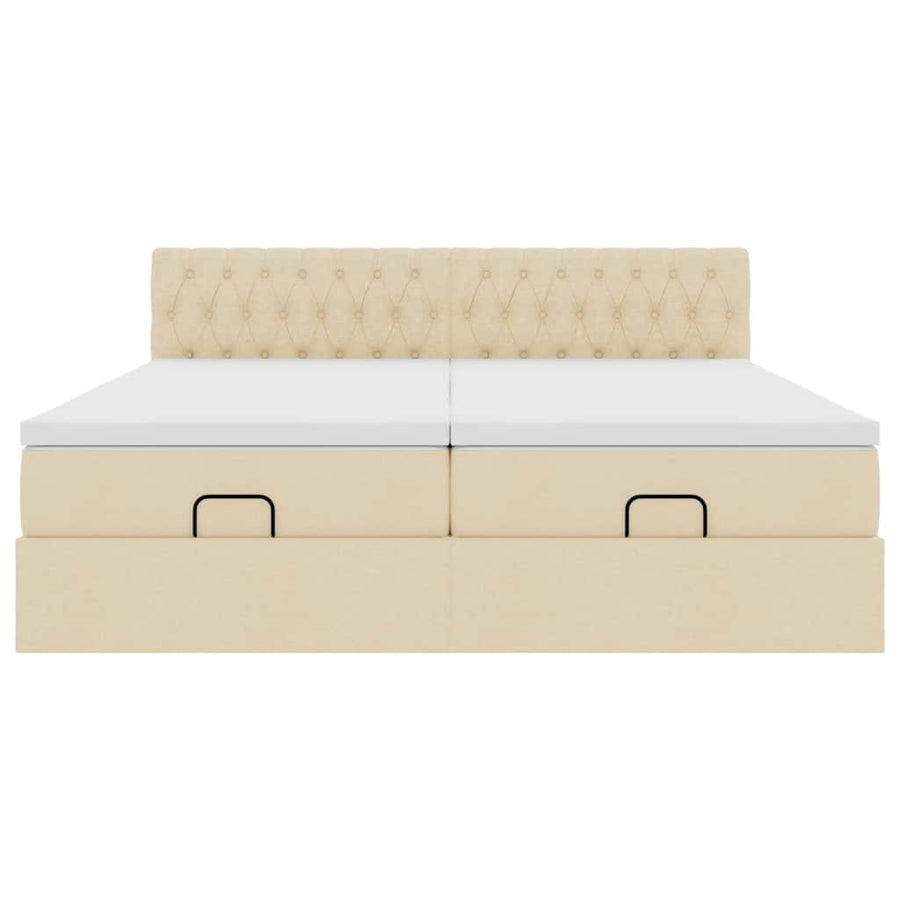 Ottoman bed met matrassen en LED's 180x200cm stof crèmekleurig