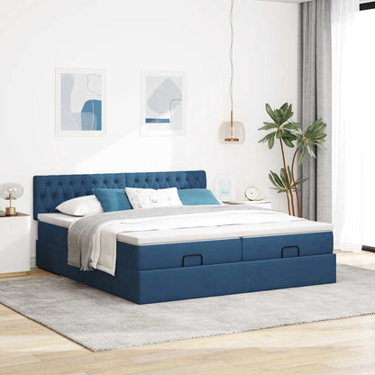 Ottoman bed met matrassen en LED's 180x200cm stof blauw