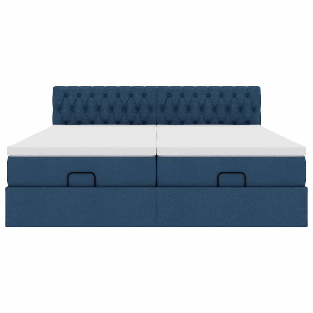 Ottoman bed met matrassen en LED's 180x200cm stof blauw