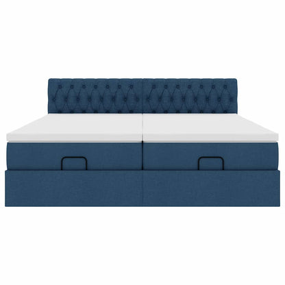 Ottoman bed met matrassen en LED's 180x200cm stof blauw