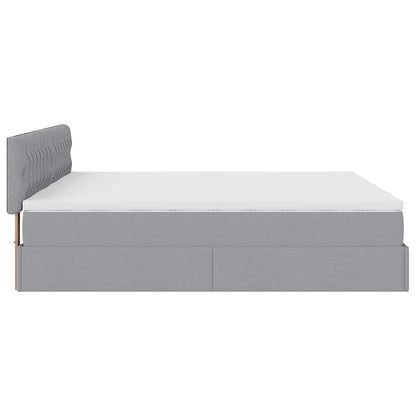 Ottoman bed met matrassen en LED's 200x200cm stof lichtgrijs