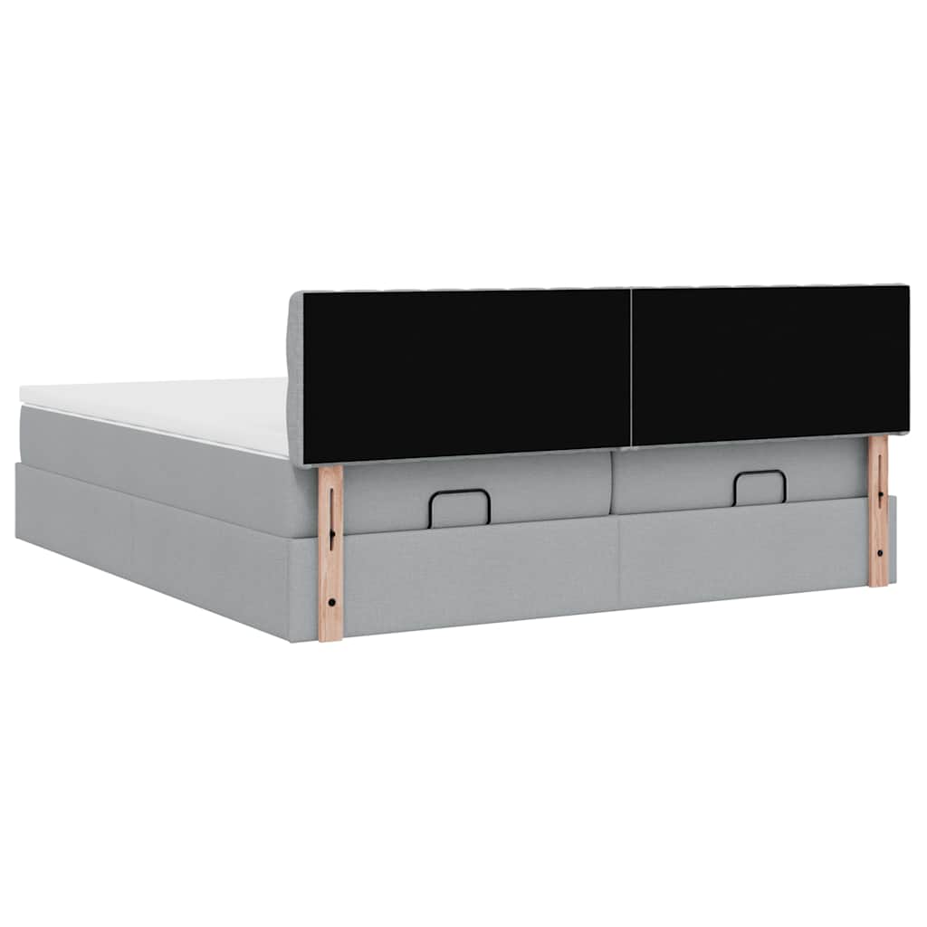 Ottoman bed met matrassen en LED's 200x200cm stof lichtgrijs