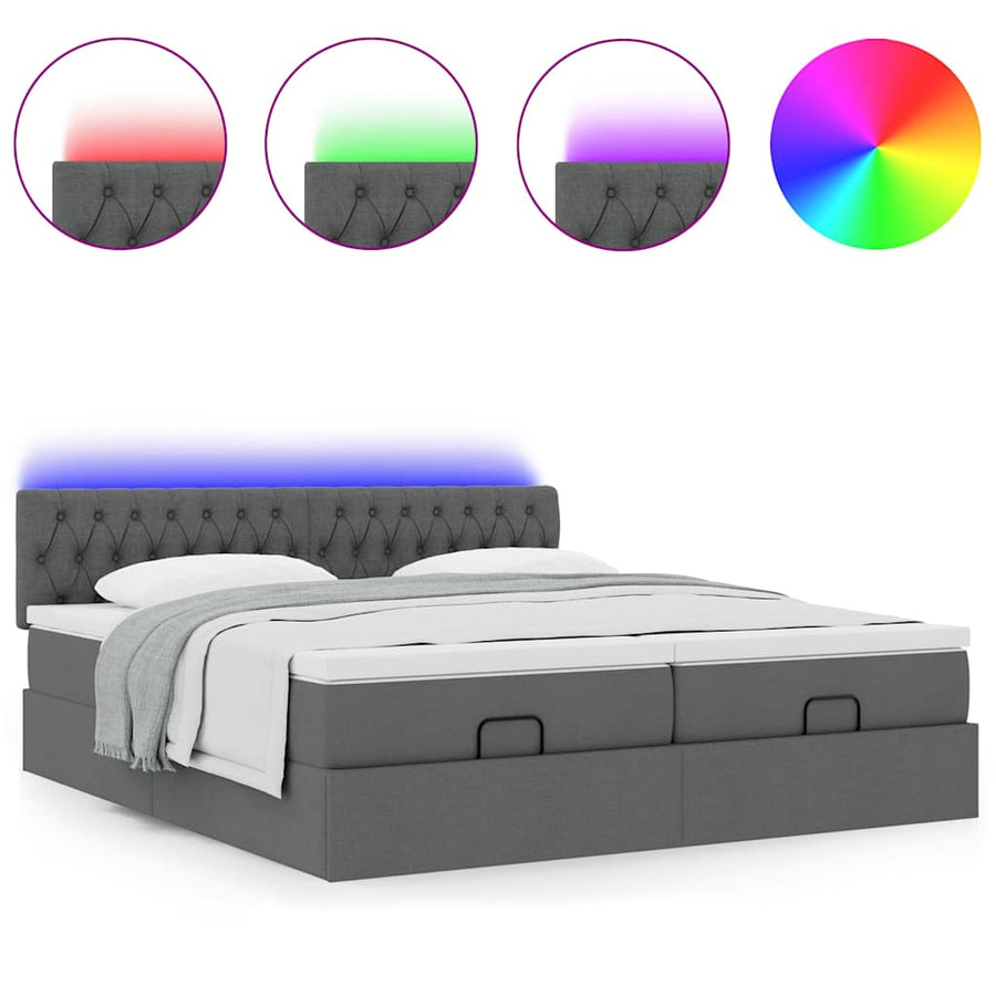 Ottoman bed met matrassen en LED's 200x200cm stof donkergrijs