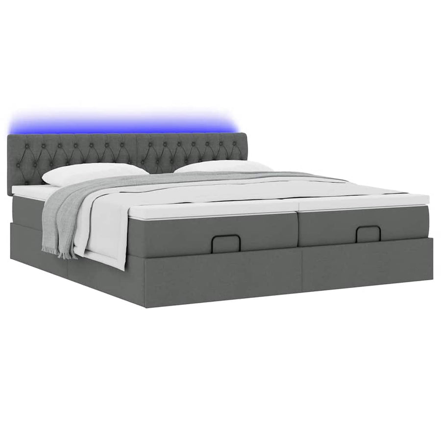 Ottoman bed met matrassen en LED's 200x200cm stof donkergrijs