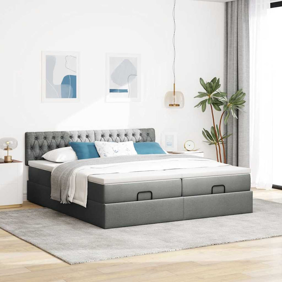 Ottoman bed met matrassen en LED's 200x200cm stof donkergrijs