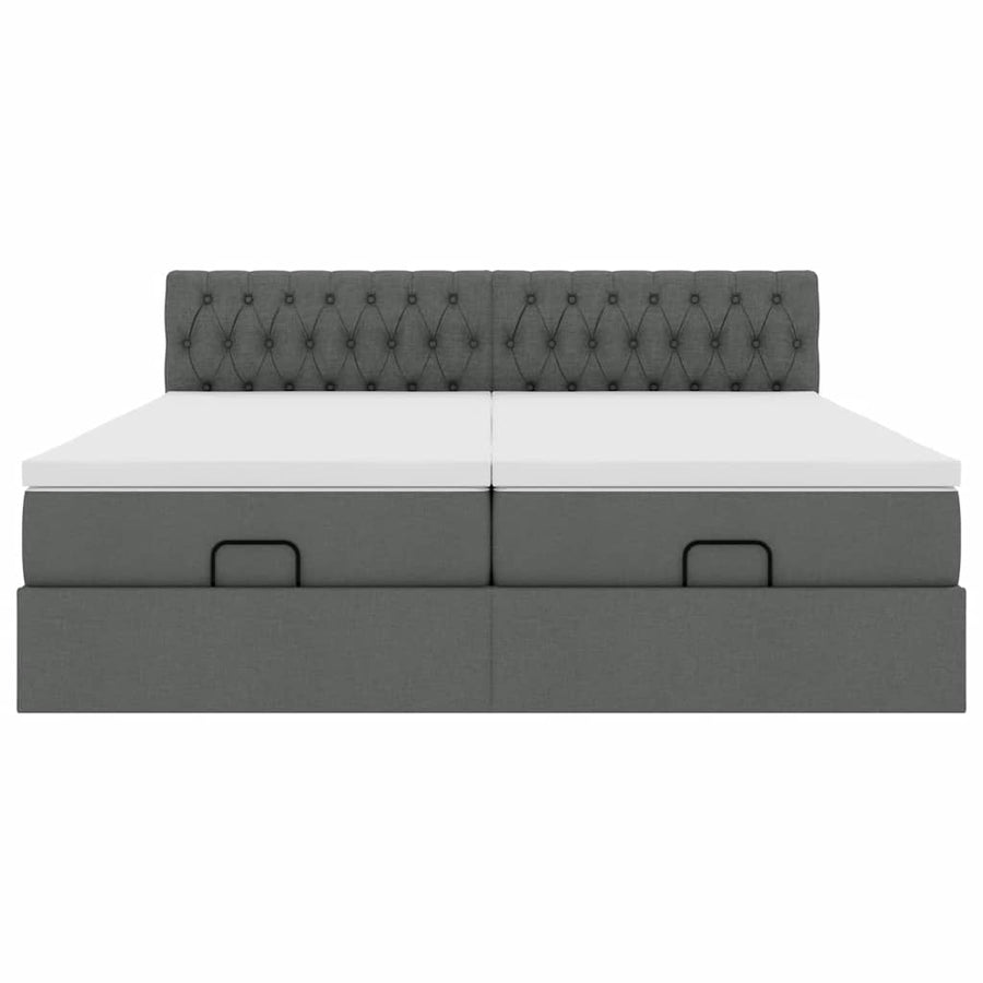 Ottoman bed met matrassen en LED's 200x200cm stof donkergrijs