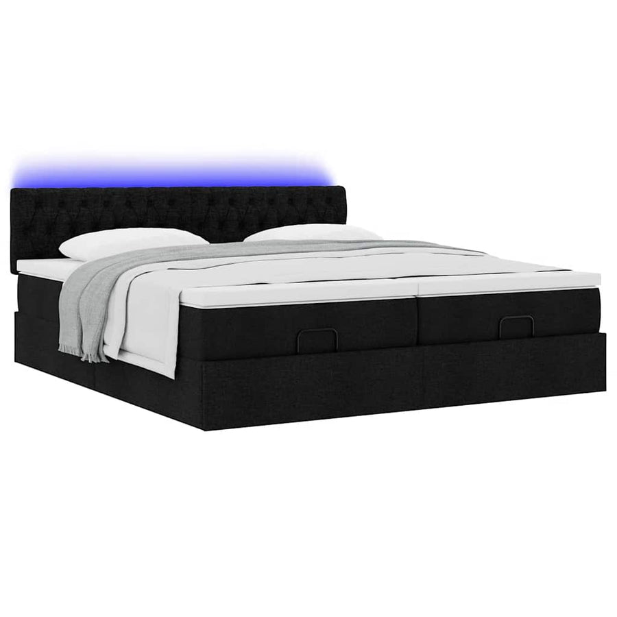 Ottoman bed met matrassen en LED's 200x200cm stof zwart