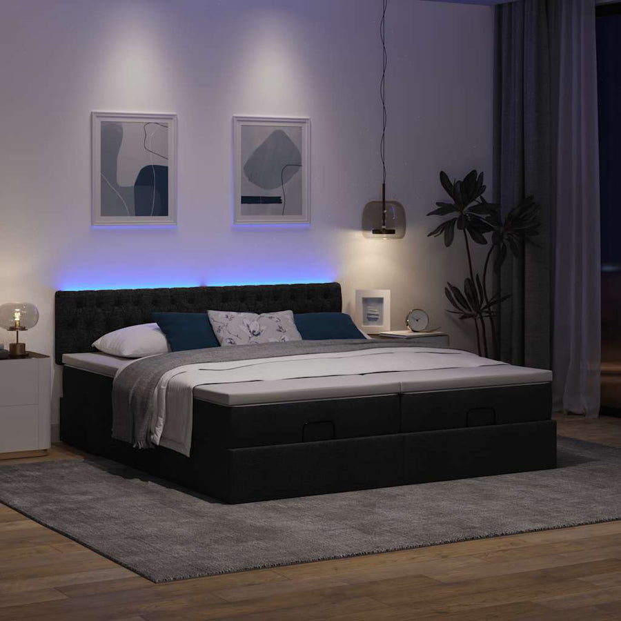 Ottoman bed met matrassen en LED's 200x200cm stof zwart