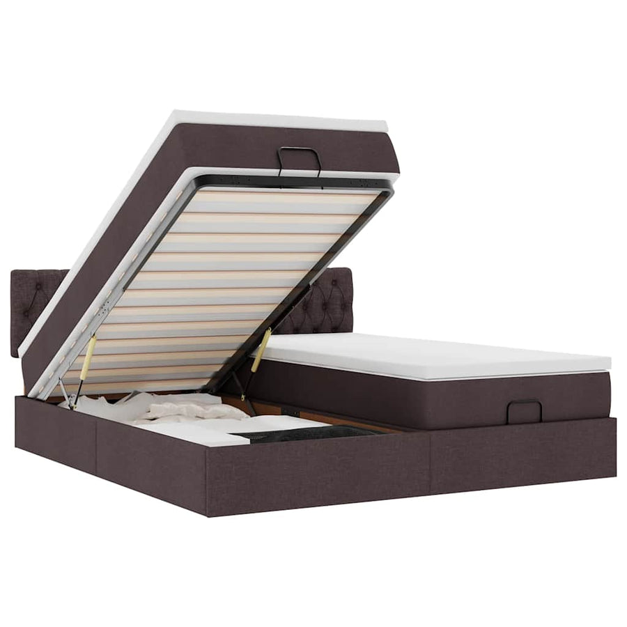 Ottoman bed met matrassen en LED's 200x200cm stof donkerbruin