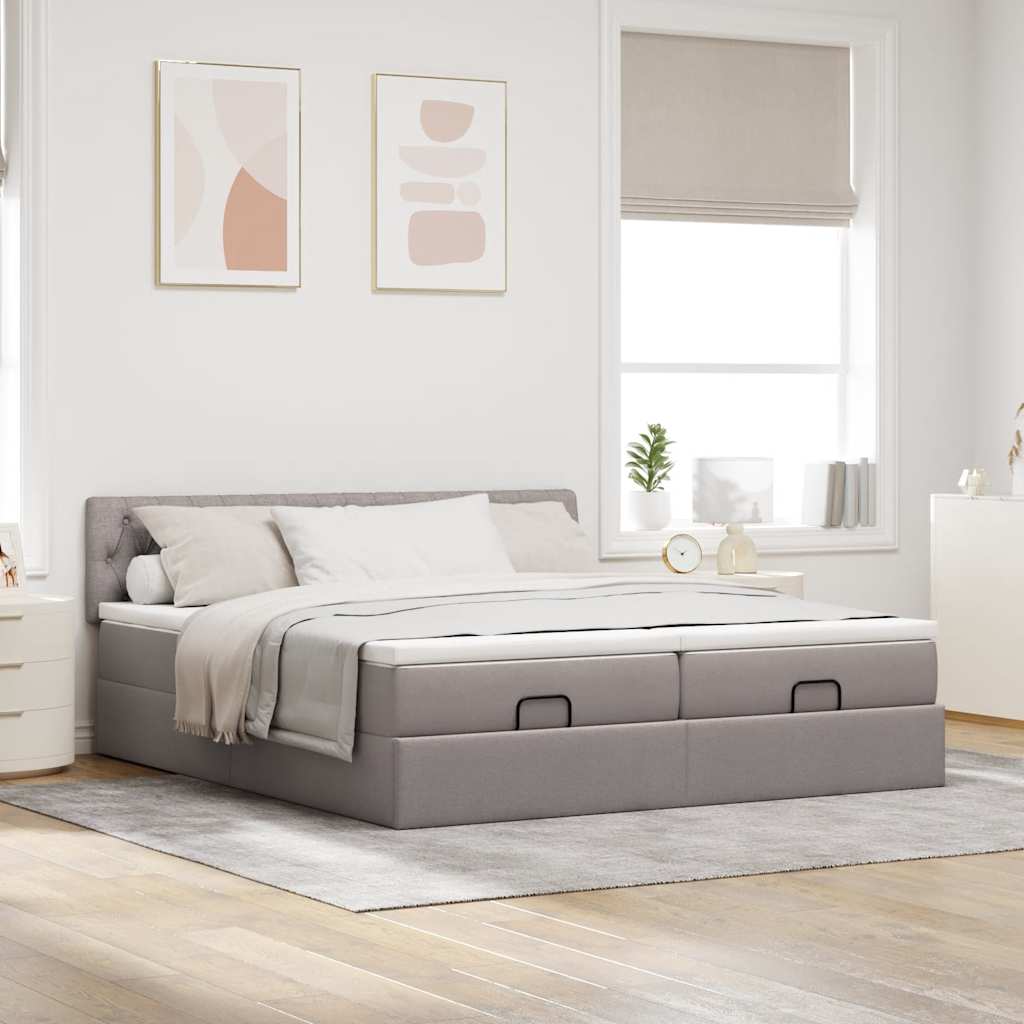Ottoman bed met matrassen en LED's 200x200cm stof taupe