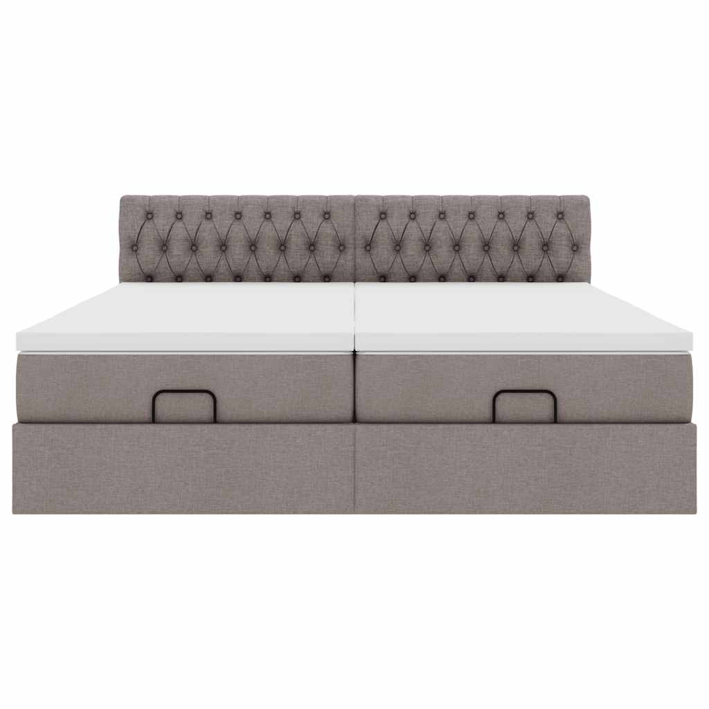 Ottoman bed met matrassen en LED's 200x200cm stof taupe