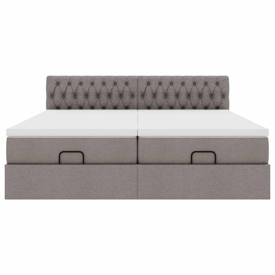 Ottoman bed met matrassen en LED's 200x200cm stof taupe