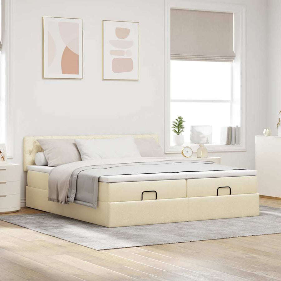 Ottoman bed met matrassen en LED's 200x200cm stof crèmekleurig