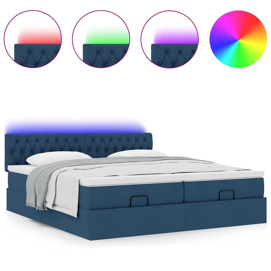 Ottoman bed met matrassen en LED's 200x200cm stof blauw