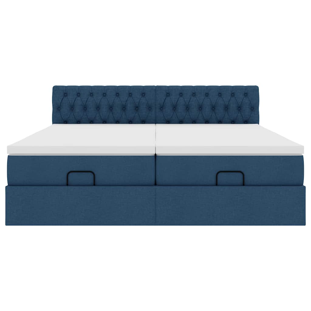 Ottoman bed met matrassen en LED's 200x200cm stof blauw