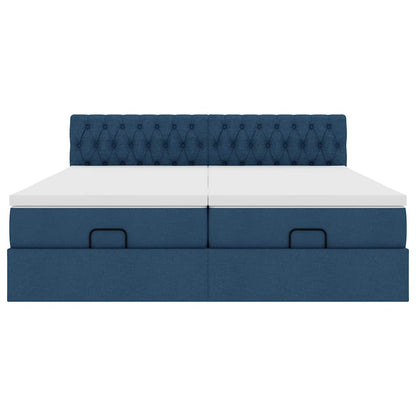 Ottoman bed met matrassen en LED's 200x200cm stof blauw