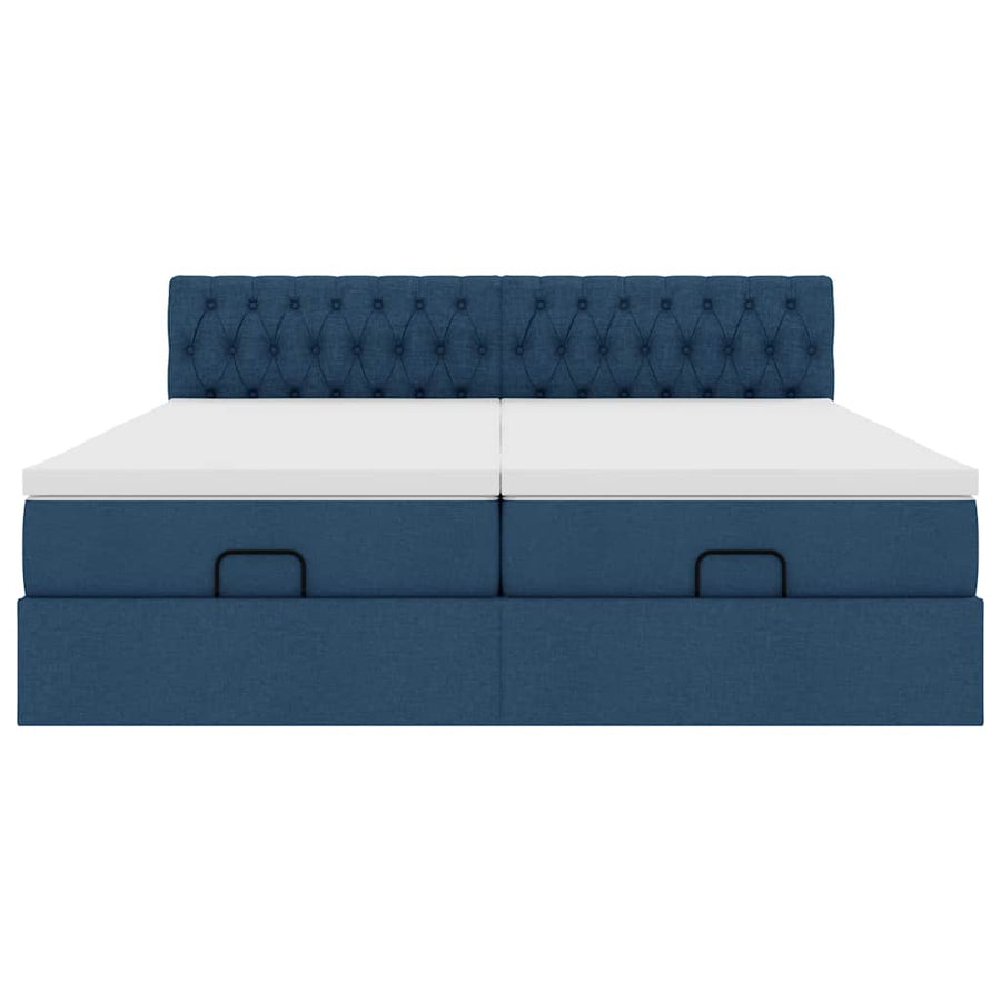 Ottoman bed met matrassen en LED's 200x200cm stof blauw