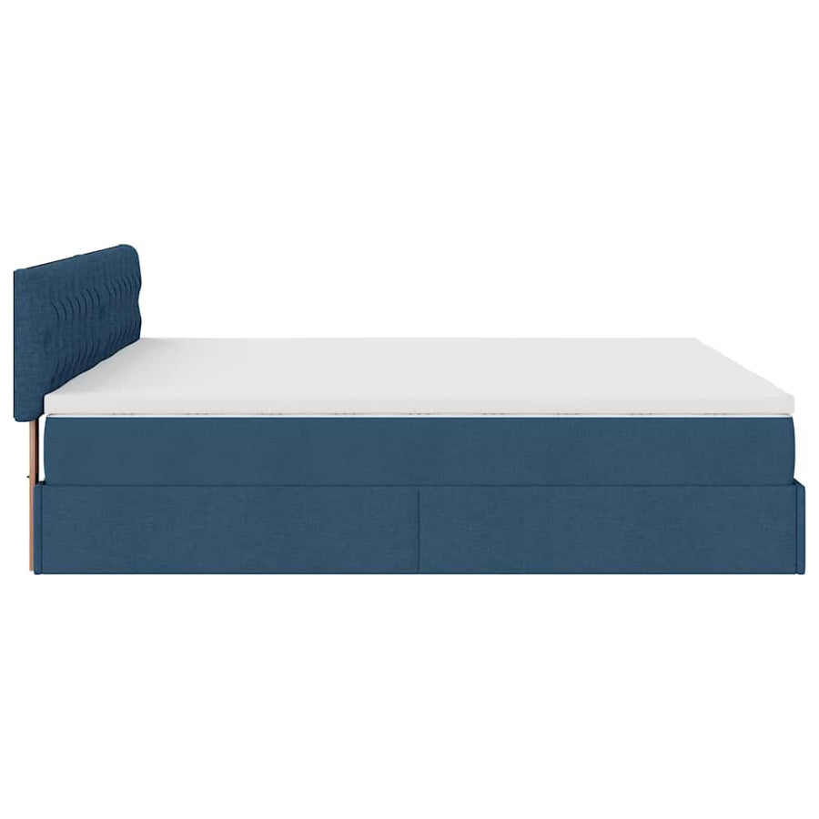 Ottoman bed met matrassen en LED's 200x200cm stof blauw