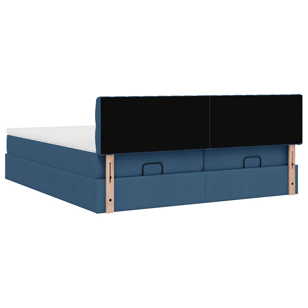 Ottoman bed met matrassen en LED's 200x200cm stof blauw
