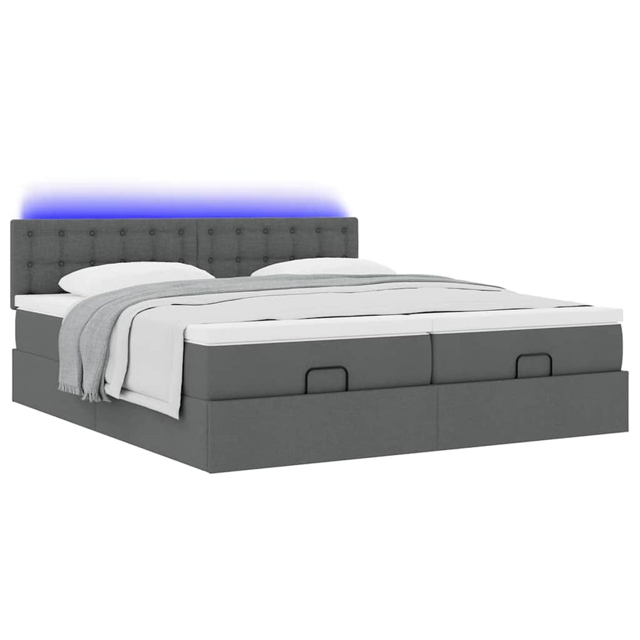 Ottoman bed met matrassen en LED's 160x200cm stof donkergrijs