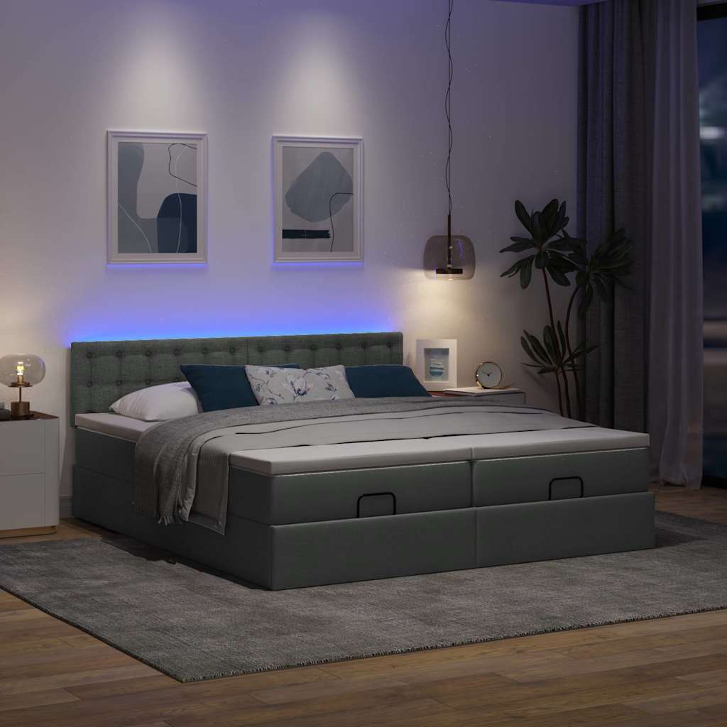 Ottoman bed met matrassen en LED's 160x200cm stof donkergrijs