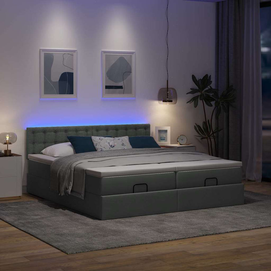 Ottoman bed met matrassen en LED's 160x200cm stof donkergrijs