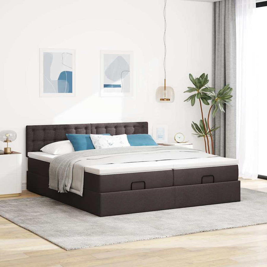 Ottoman bed met matrassen en LED's 160x200cm stof donkerbruin