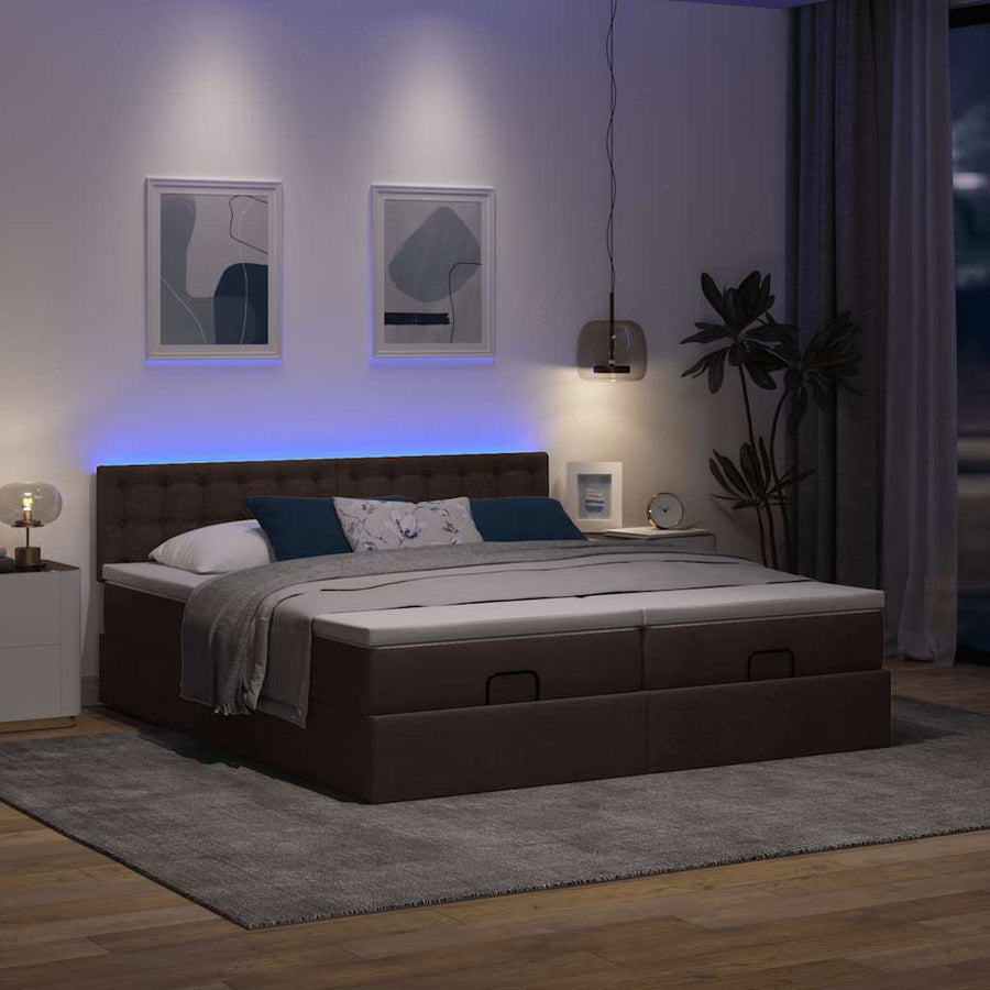 Ottoman bed met matrassen en LED's 160x200cm stof donkerbruin