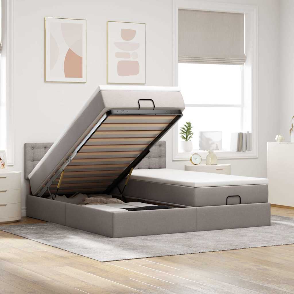 Ottoman bed met matrassen en LED's 160x200cm stof taupe