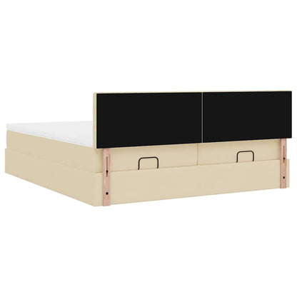 Ottoman bed met matrassen en LED's 160x200cm stof crèmekleurig
