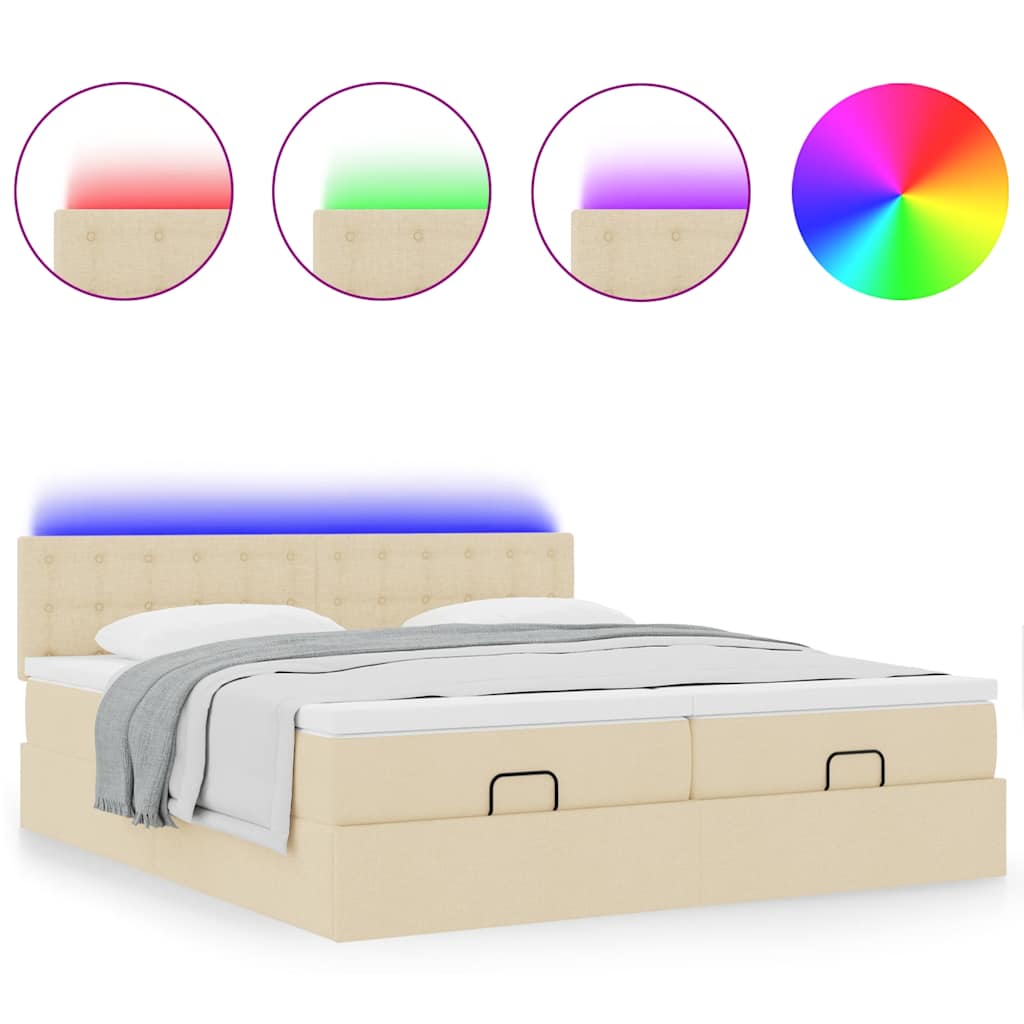 Ottoman bed met matrassen en LED's 160x200cm stof crèmekleurig