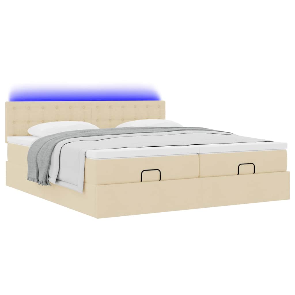 Ottoman bed met matrassen en LED's 160x200cm stof crèmekleurig