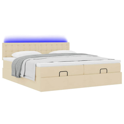 Ottoman bed met matrassen en LED's 160x200cm stof crèmekleurig