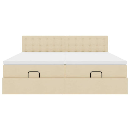 Ottoman bed met matrassen en LED's 160x200cm stof crèmekleurig