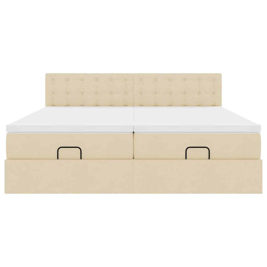 Ottoman bed met matrassen en LED's 160x200cm stof crèmekleurig
