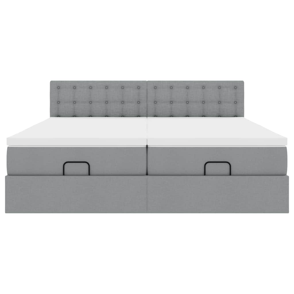 Ottoman bed met matrassen en LED's 180x200cm stof lichtgrijs