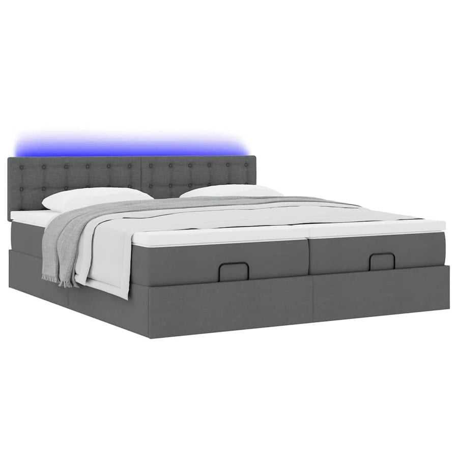 Ottoman bed met matrassen en LED's 180x200cm stof donkergrijs