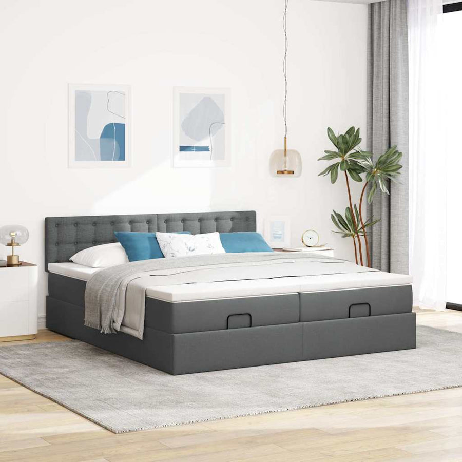 Ottoman bed met matrassen en LED's 180x200cm stof donkergrijs