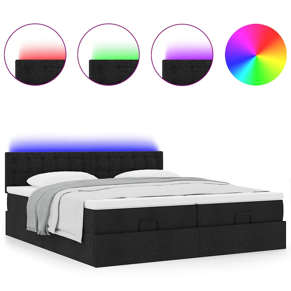 Ottoman bed met matrassen en LED's 180x200cm stof zwart