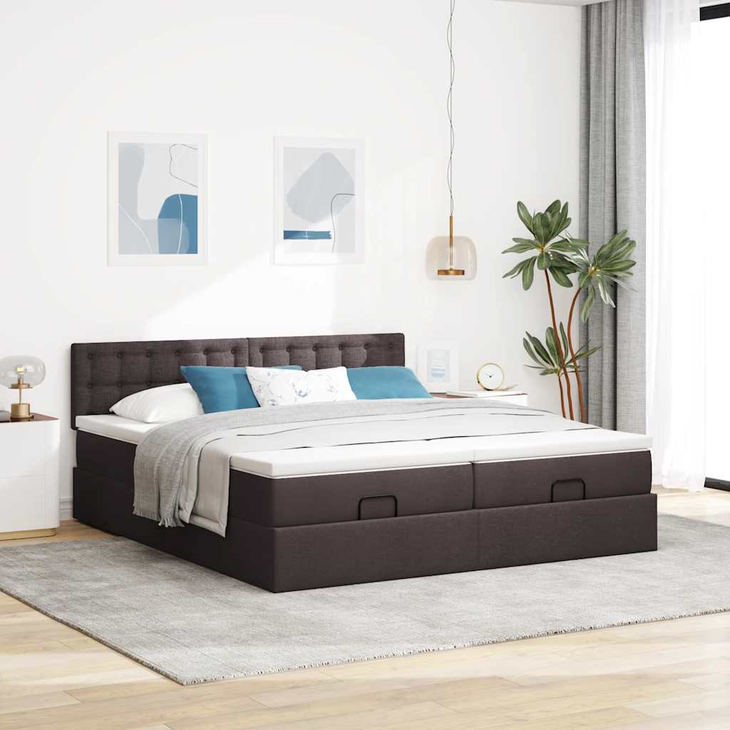 Ottoman bed met matrassen en LED's 180x200cm stof donkerbruin