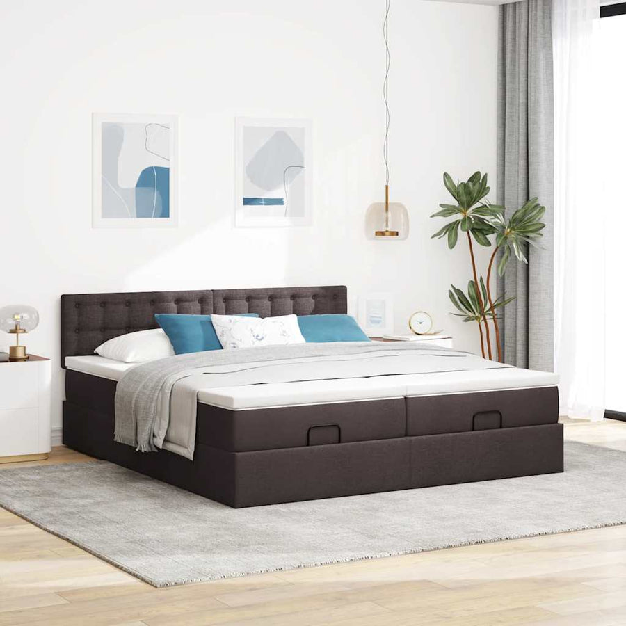 Ottoman bed met matrassen en LED's 180x200cm stof donkerbruin
