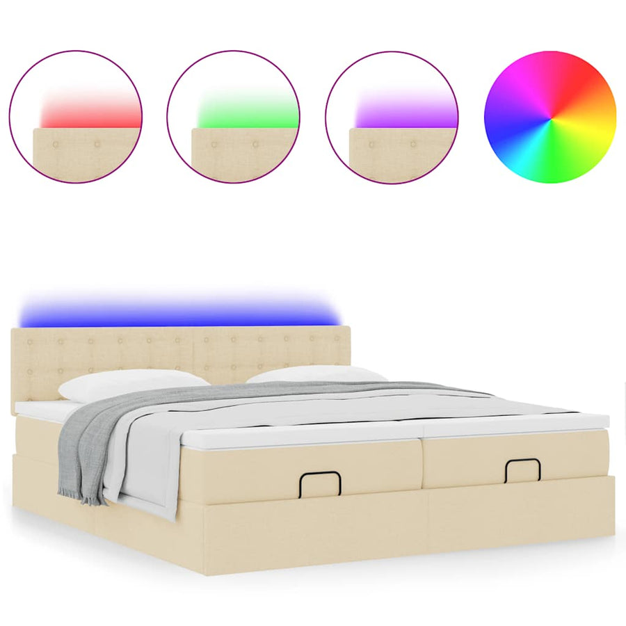 Ottoman bed met matrassen en LED's 180x200cm stof crèmekleurig