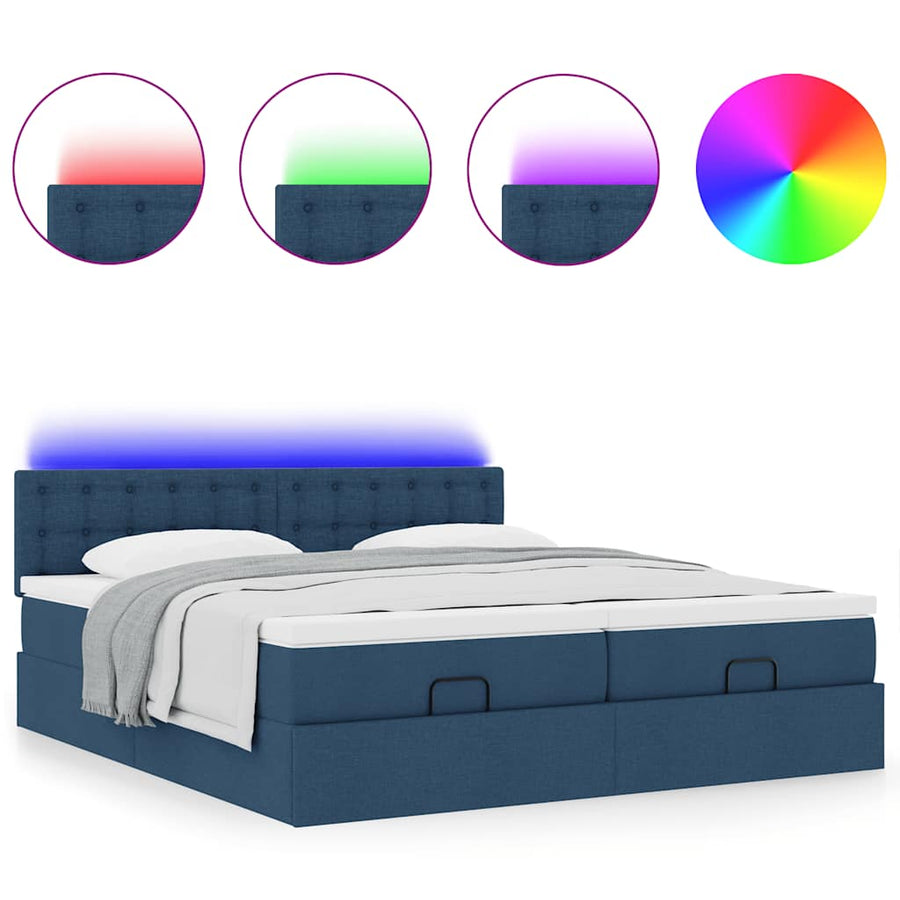 Ottoman bed met matrassen en LED's 180x200cm stof blauw